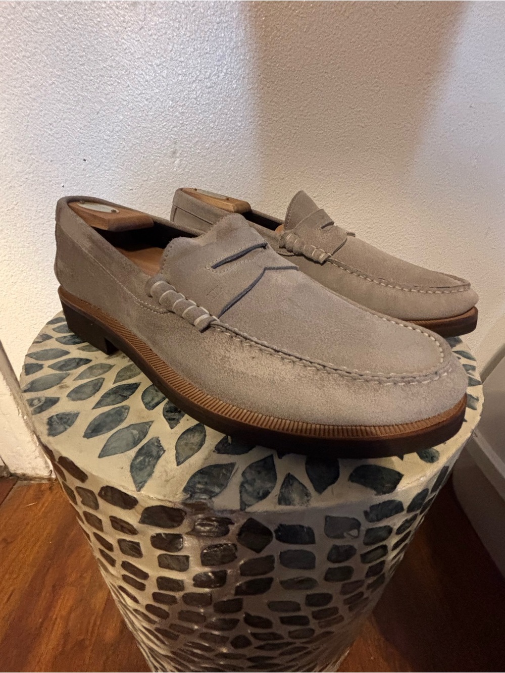 Ermenegildo Zegna Suede Penny Loafers in Light Gray Size 8EEE